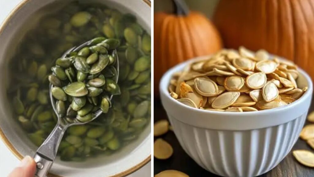 semi di zucca raccolti con il cucchiaio