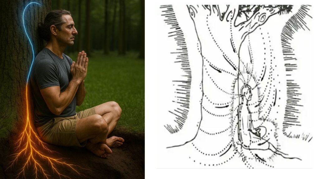 schiena contro tronco dell'albero