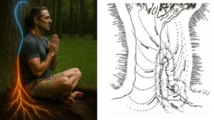 Tra radici e respiro: la magia di meditare con la schiena rivolta contro il tronco di un albero